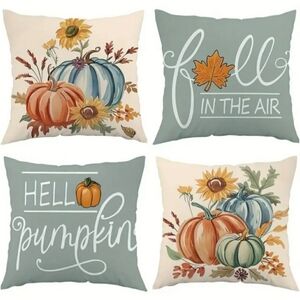 NEW 4-Pc Fall Pumpkin Pillow Cover Set